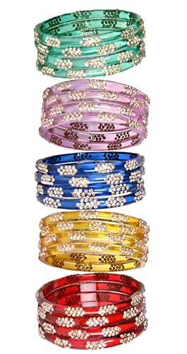 Image of Swara Creations Crystal Bangles for Women /Raindrop Kada Set /Multicolor glossy finished bangles Kadas with Silver stonework bangles for women & girls(8Pcs)(SKU265)