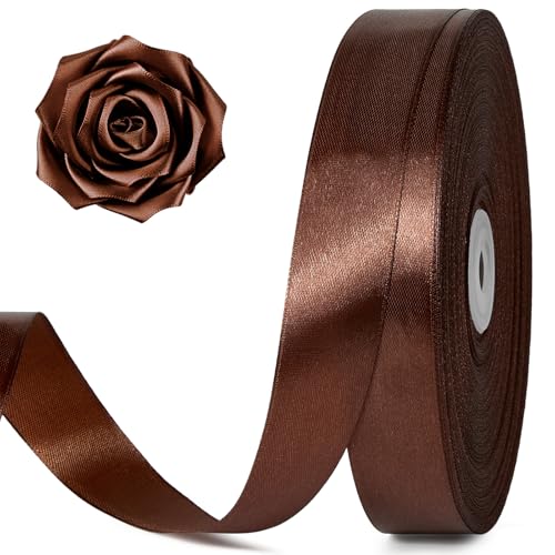 100 Yards 1 Inch Brown Satin Ribbon Solid Craft Fabric Ribbon for Christmas Gift Wrapping Bows Making Flower Bouquet Wedding Party Decoration