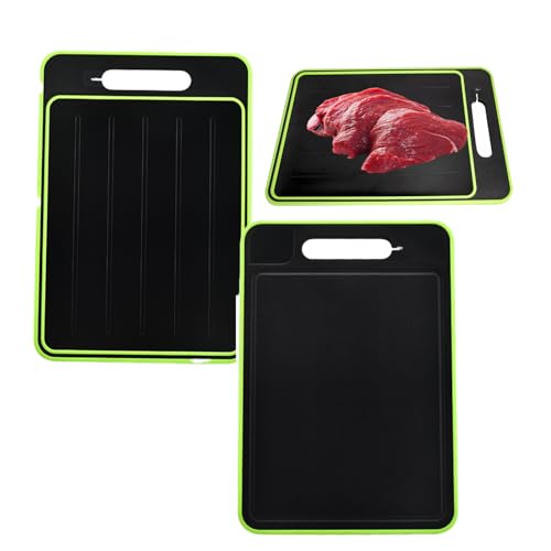 Tianher Tabla descongelar, Bandeja de Descongelación Rápida 4 en 1 Tabla de Cortar de Doble Cara para Descongelar, Cortar, Rallador Especias y Afilador Cuchillos,31 * 21cm, Negro