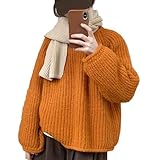 [1/2plus] ニブンノイチプラス セーター ゆる ニット ゆったり プルオーバー トップス ロー ゲージ オーバー サイズ レディース (オレンジ,L)