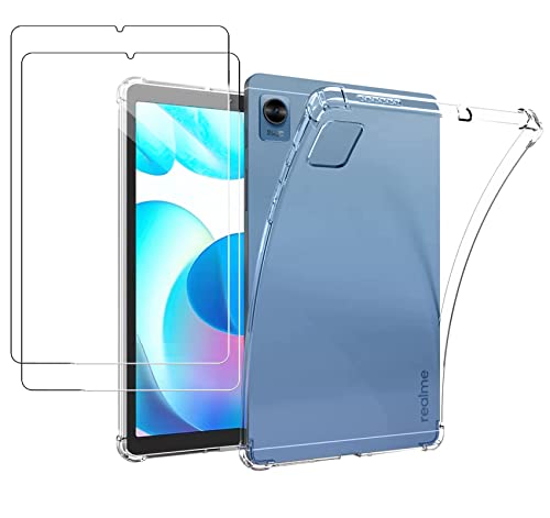 Funda para Realme Pad Mini + 2 x Cristal Templado, Weideworld Ultra Fina Silicona Transparente TPU Carcasa Airbag Anti-Choque Anti-arañazos Case