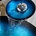 MEKKHALA Bathroom Tempered Glass Vessel Sink Black & Blue Round Wash Basin Bowl Waterfall Mixer Chrome Brass Faucets Pop-up Drain Combo With Cold & Hot Water Hoses