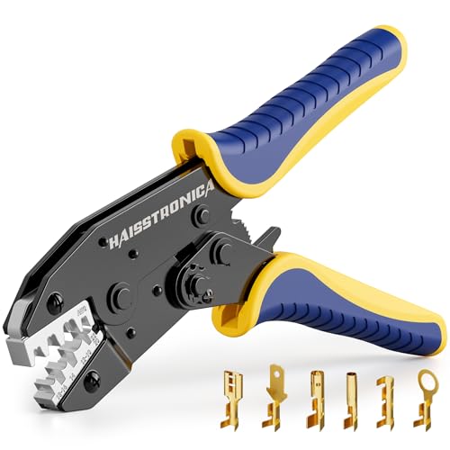 Haisstronica Crimping Tool for Non-Insulated Open Barrel Terminals Receptacles,AWG 22-10 Ratchet Wire Crimper Tool,Wire Terminal Crimper HS-5327