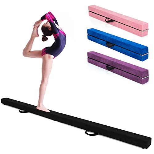 GOPLUS Poutre de Gymnastique d’Equilibre 2,1M Pliable, Poutre de Gymnastique avec Patins Antidérapants, en Flannel Doux, Entraînement de Gymnastique pour Enfants et Adultes, Gain d’Espace