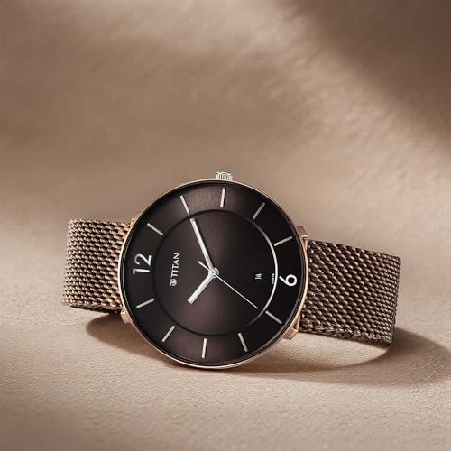 Image of Titan Neo Splash Quartz Analog with Date Black Dial Brown Stainless Steel Strap Watch for Men - NT1849KM04