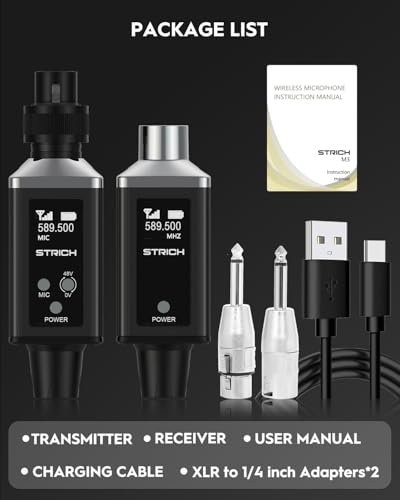 Image of STRICH M3 UHF Wireless XLR Transmitter and Receiver, 16 Channels | 164 ft range plug-on adapter for dynamic and condenser mics; compatible with audio mixers and PA systems