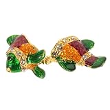 HIAKDOFT Joyero Decorativo Vintage de Esmalte Pintado a Mano Figura de Koi, Caja Pequeña para Anillos y Pendientes, Organizador Compacto para Joyas, Soporte para Collar y Bandeja de