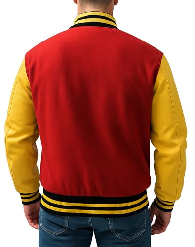 Image of LP-FACON Unisex Varsity Letterman Jacket | Mens College Baseball High School Bomber Wool + Faux Leather Jacket