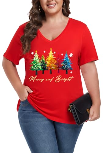 Image of ForHailey Women's Plus Size Short Sleeve Tee Shirt V Neck Basic Ladies Loose Fit T Shirt 1X-5X