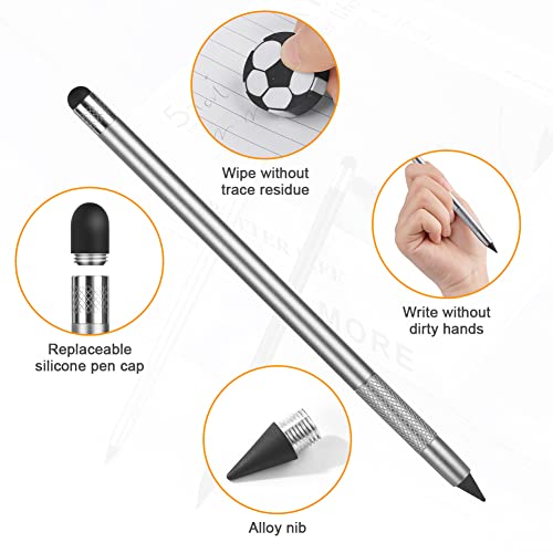 Image of AUAUY 2 In 1 Metal Inkless Stylus Pencil, Infinity & Everlasting, Premium Metal For Touch Screens, With 2 Graphite Nib And 2 Silicone Tip, For Writing & Drawing (2PCS - Black & Silver)