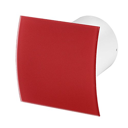 Silent Extractor Fan 100mm / 4" with Humidity Sensor and Non Return Valve Low Energy Consumption KWS100H (Curved Matt Red Glass)