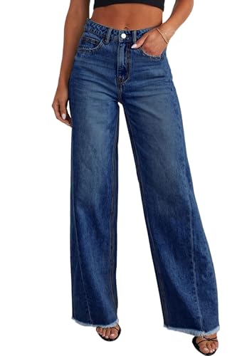 Image of PRETTYGARDEN Women's Wide Leg Jeans Raw Hem Denim Pants