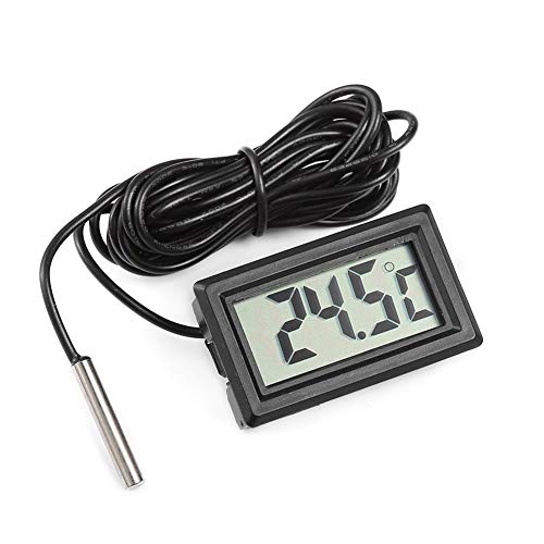 YouFia Mini thermomètre numérique à piles avec écran LCD pour aquarium, terrarium, réfrigérateur et congélateur, etc. Câble de raccordement de 2 m Cover