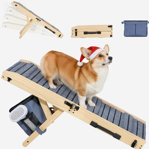 2025 Upgraded Premium Wood Folding Dog Ramp for Couch & Low Bed, Extra Wide 12.6