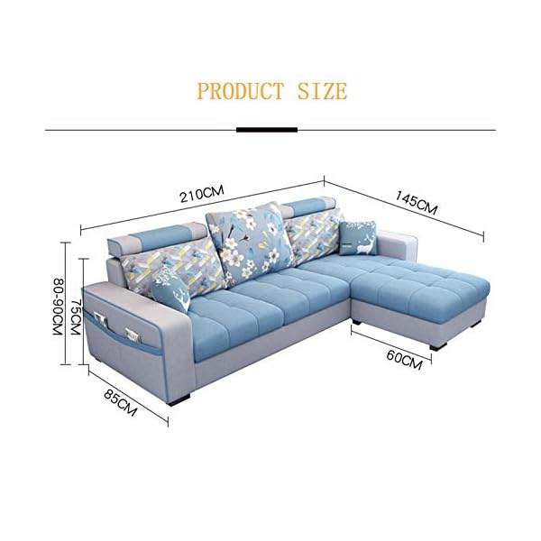 3-Seat Corner Fabric Sofa,Nordic Lazy Couch with 2 Comfortable Stools And Storage Side Pocket Design, Loveseat Sofa for Living Room Furniture Decoration, Washable - Image 3
