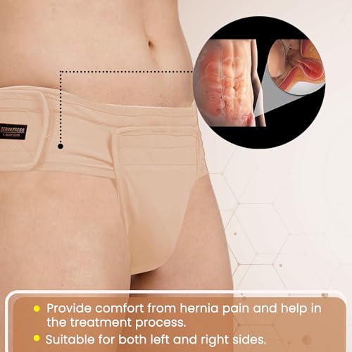 Image of Inguinal Hernia Supporter |HIGH COMPRESSION || Hook & Loop Closure || Scrotum Support || Gym & Daily Use Supporter || Relieve Pain and Swelling || Stretchable || Cotton-Lycra Fabric || Breathable Cotton-Lycra (Beige, XS)