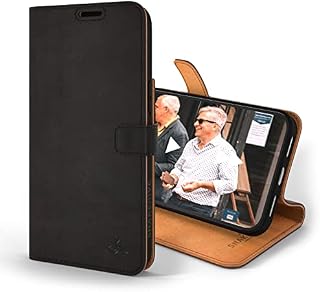 Snakehive iPhone 14 Pro Max Leather Case | Genuine Leather Wallet Phone Case with Card Holder | Flip Folio Case/Cover with Stand | Compatible with iPhone 14 Pro Max | (Black)