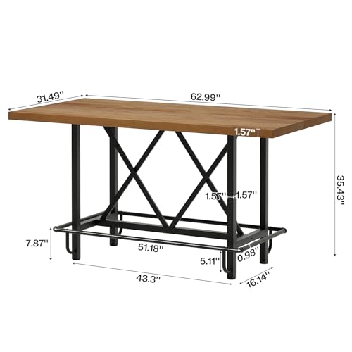 Image of Tribesigns 63-Inch Counter Height Bar Table with Metal Footrest (Light Oak)