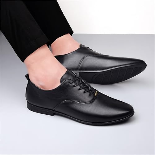 Mens Pointed Toe Leather Dress Shoes Black Business Formal Spring Summer British Style Fashion Groom Footwear Lace Up4