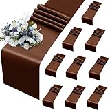 MILVOWOC 10 Pack Chocolate Brown Satin Table Runners, 12 x 108 Inch Bright Satin Silk Table Runner Smooth Fabric Decorative Table Runner for Wedding Banquet Party Birthday Graduation