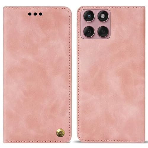 Image of Motorola Moto Edge 60 Fusion | Vegan Leather Flip Case Back Cover | (Flexible, Shock Proof | | Card Pockets Wallet & Stand |Designer Case Only for Smart Users | | (Unique Pink Star)