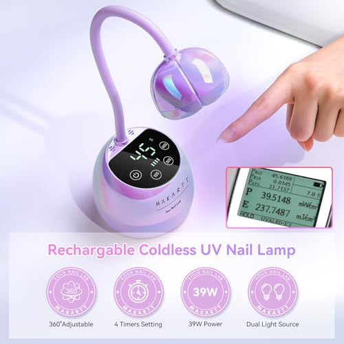 Image of Makartt UV LED Nail Lamp - Gooseneck UV Light for Gel Nails USB 39mW /cm Cordless Flash Cure Lamp with 4 Times & Auto Sensor Nail Dryer Fast Curing Nail Art Design for Salon Home DIY (Glazed Purple)
