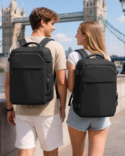 Image of suradar Travel Backpack for Women & Men,Airline Approved Carry On Backpack for Traveling Personal Item Bag Laptop Backpack with Shoe Compartment, Business Causal Weekender College Gym Backpack,Black