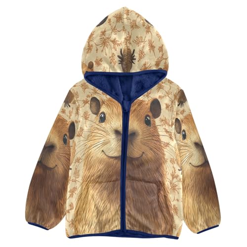 Animal Print with Capybara Toddler Fleece Jacket Girl Boys Hooded Fleece Jacket Coat Warm Outwear Zip-up 3-10T