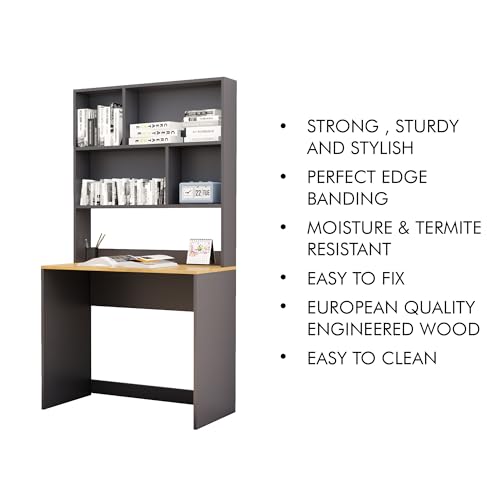 Image of Bniture Wooden Study Table for Home | Engineered Wood Study Table with Book Shelf | Multi Purpose Computer Desk for Writing & Study | Laptop Table for Home & Office | Slate Grey & Giant Wood