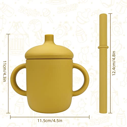 Aiheart Training Cup 5Oz Sippy Cup Kids Silicone Toddler Cup Baby Silicone Cup With Silicone Handle、Leak-Proof Lid And Silicone Straws Bpa-Free/For Infants And Kids(Yellow) #TOP1