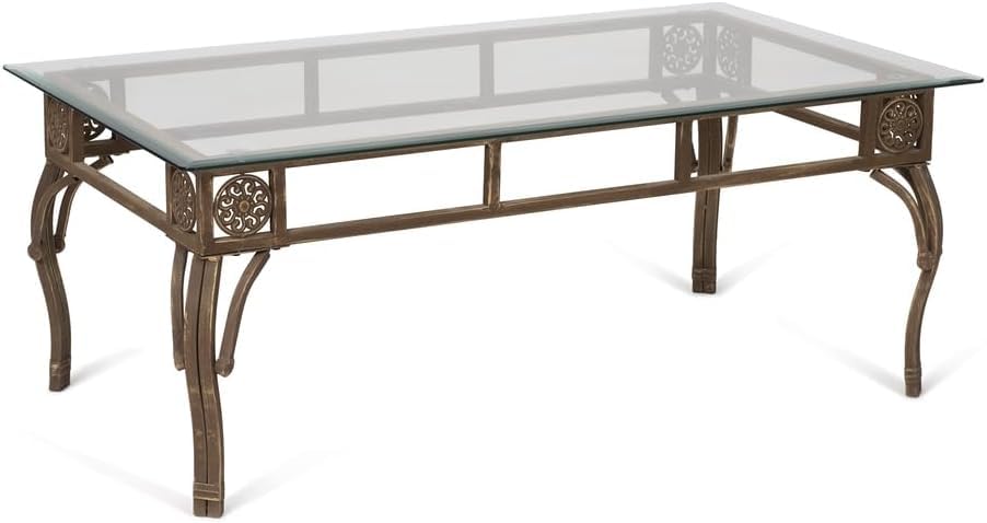 Mesa de Centro forja en Oro Envejecido Tapa Cristal Transparente Templado 110x63x43 cm