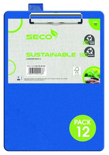 Porte-blocs A4 bleu SECO lot de 12 avec clip en métal et revêtement protecteur PVC