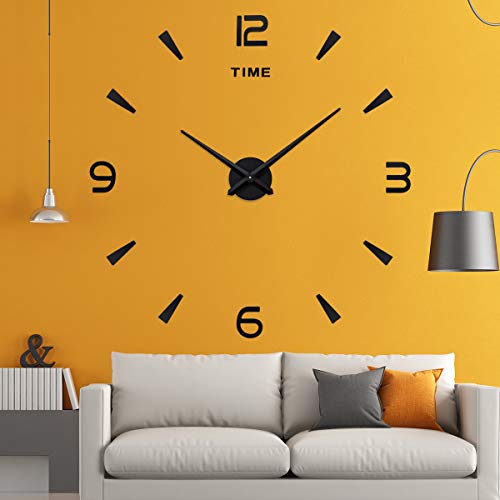 Aililife 3D Diy Wall Clock Decor Sticker Mirror Frameless Large Diy Wall Clock Kit For Home Living Room Bedroom Office Decoration (Black) #TOP1