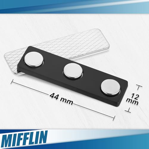 Mifflin Namensschild-Magnete (100 Abzeichen-Magnete 44,5 x 12,7 mm) mit 3 extra starken Neodym-Magneten für Ausweishalter