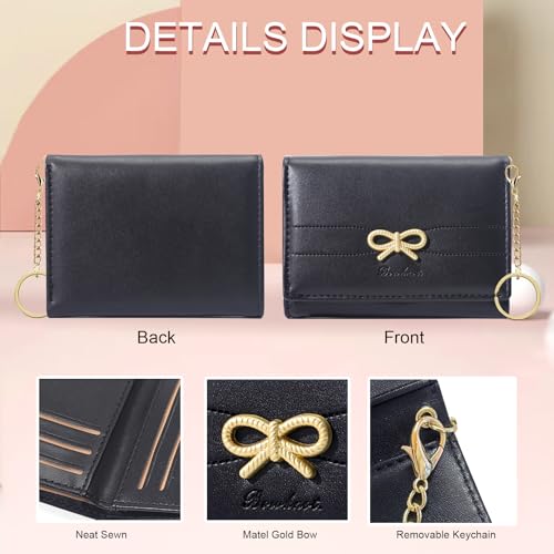 Image of Sunwel Fashion Cute Coquette Bow Wallet with Key-chain for Women Girls | Bow Print Wallet Card Holder ID Window