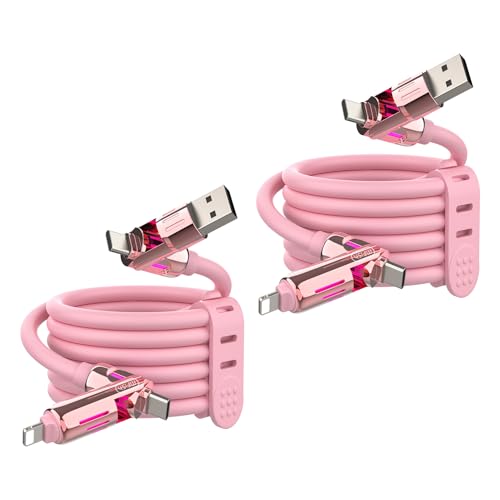Image of MFish 2-Pack 240W 4-in-1 Multi Charging Cable, Pink+Pink, 6.6FT | Carrying Case, USB-A & USB-C to USB-C /Lightning, For iPhone 17 /16 /15 /14, MacBook, iPad, Laptop, Samsung S25 /S24