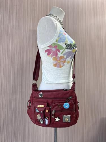 Vintage Y2K Crossbody Bag for Women- Adjustable Strap, Retro Button Design, Multi-Pocket PU Leather Bag2