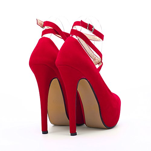 Image of OCHENTA Women's Ankle Strap Platform Pumps, High Heel Dress Shoes, Cross Strap Stiletto Heels for Party, Prom, Wedding, Evening 5.5Inch
