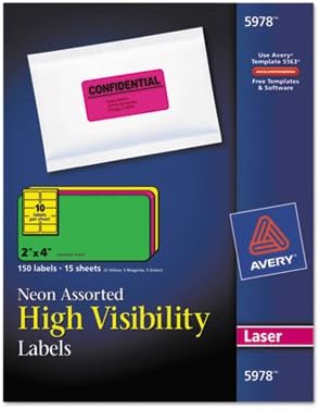 High-Visibility Permanent Laser ID Labels, 2 x 4, Asst. Neon, 150/Pack