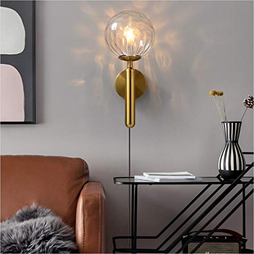 Image of KCO Lighting Plug in Globe Wall Light Vintage Industrial Wall Sconce Lighting Fixture with On /Off Switch, Metal Wall Lamp for Bedroom Living Room Hallway,(Clear Plug in)