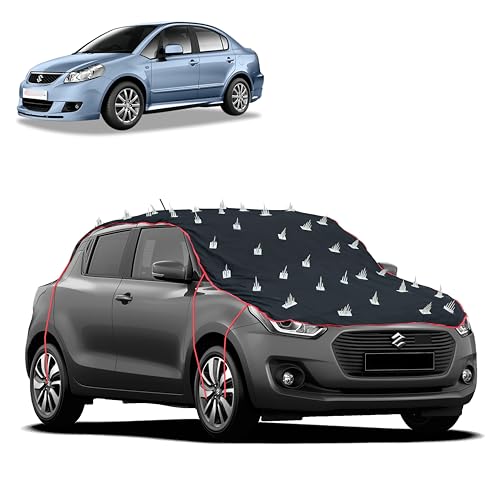 Image of Dog Protection Spike Car Cover for Maruti Suzuki SX4 Bonnet to Roof Easy Installation with 4 Elastic Hook Strap | Anti-Scratch Soft Cotton Inner | Complete Protection from Street Dogs & Monkeys