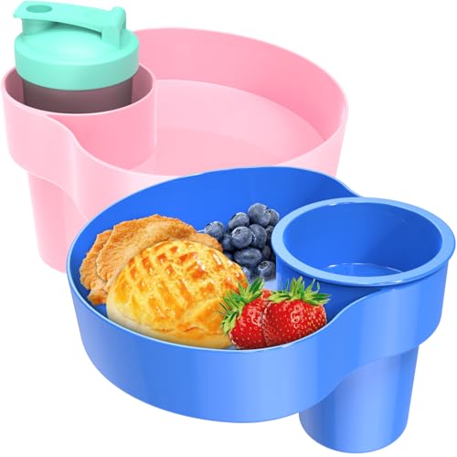 FIDOPOKK Car Seat Cup Holder for Kids 2PCS Kids Travel Tray with Snack Tray CarSeats Snack Trays for Toddler Car Cup Holder for Safety Seats Fits Stroller & Booster (bluepink)