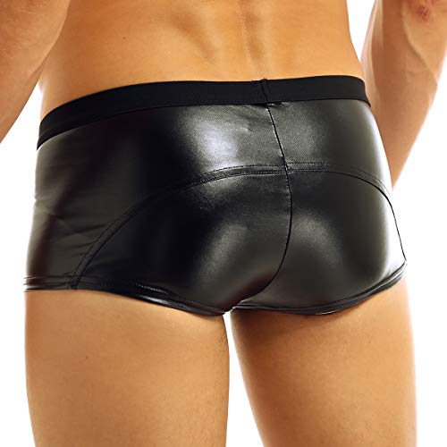 MSemis Men's Wetlook Zipper Front Pouch Boxer Briefs Trunks Stretchy Underwear Lingerie Black Medium (Waistline 31.0"-39")