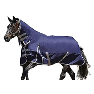 WeatherBeeta ComFiTec Essential Combo Neck Heavy Horse Blanket, Navy/Silver/Red, 78″
