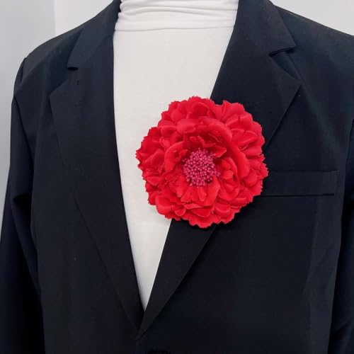 Image of Peony Fabric Flower Brooches Oversize Lapel Pins Extra Big Brooch Delicate Dancing Party Prom Wedding Charm Banquet Dress Suit Guest Corsage Accessories Gifts Dancer Large Hairpin Clip 110mm