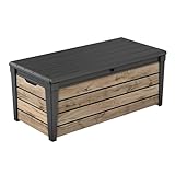 Koll Living Gartenbox Brightwood | 454 Liter, Holzoptik Pinie | Deckel mit Gasdruckfedern, bis 300 kg belastbar | wetterfest, wasserdicht, UV-resistent | Auflagenbox Kissenbox aus Kunststoff