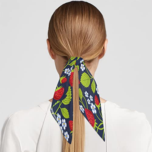 Hd Strawberry Square Silk Hair Scarf for Women, Lightweight Summer Head Scarf for Girls Wedding Travel Yoga Handkerchief Shawl Sunscreen Scarves Hair Accessories 23.6 Inches4