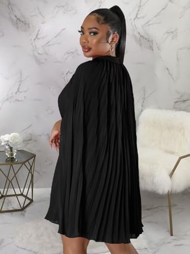 Women’s Casual Cape Sleeve Pleated Split Short Dress Loose Fit Cocktail Party Flowy Dress4