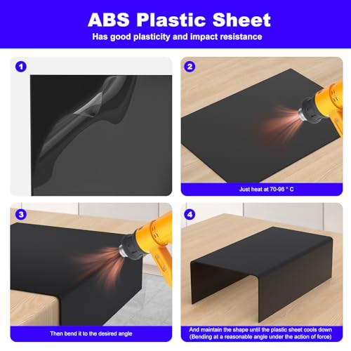 Image of ABS Plastic Sheet 1 /16 Inch -Black Plastic Sheeting -Flexible Plastic Sheet- Heat Moldable ABS plasticsheet for DIY,Car Interiors,Decor,Crafts - 6 Pack