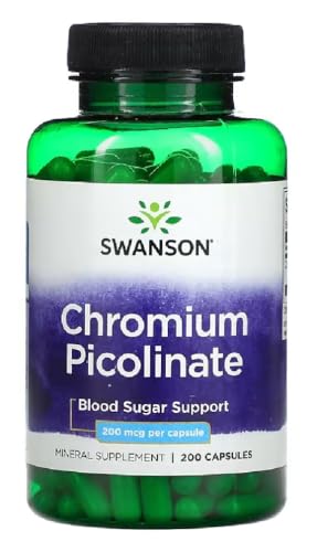 Swanson - CHROMIUM PICOLINATE 200 mcg | Picolinato de Cromo | Apoya el nivel saludable de azúcar en sangre y el metabolismo - 200 cápsulas